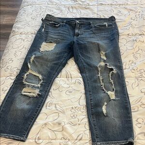 Rock & Republic Distressed Boyfriend Jeans in Dark Blue
